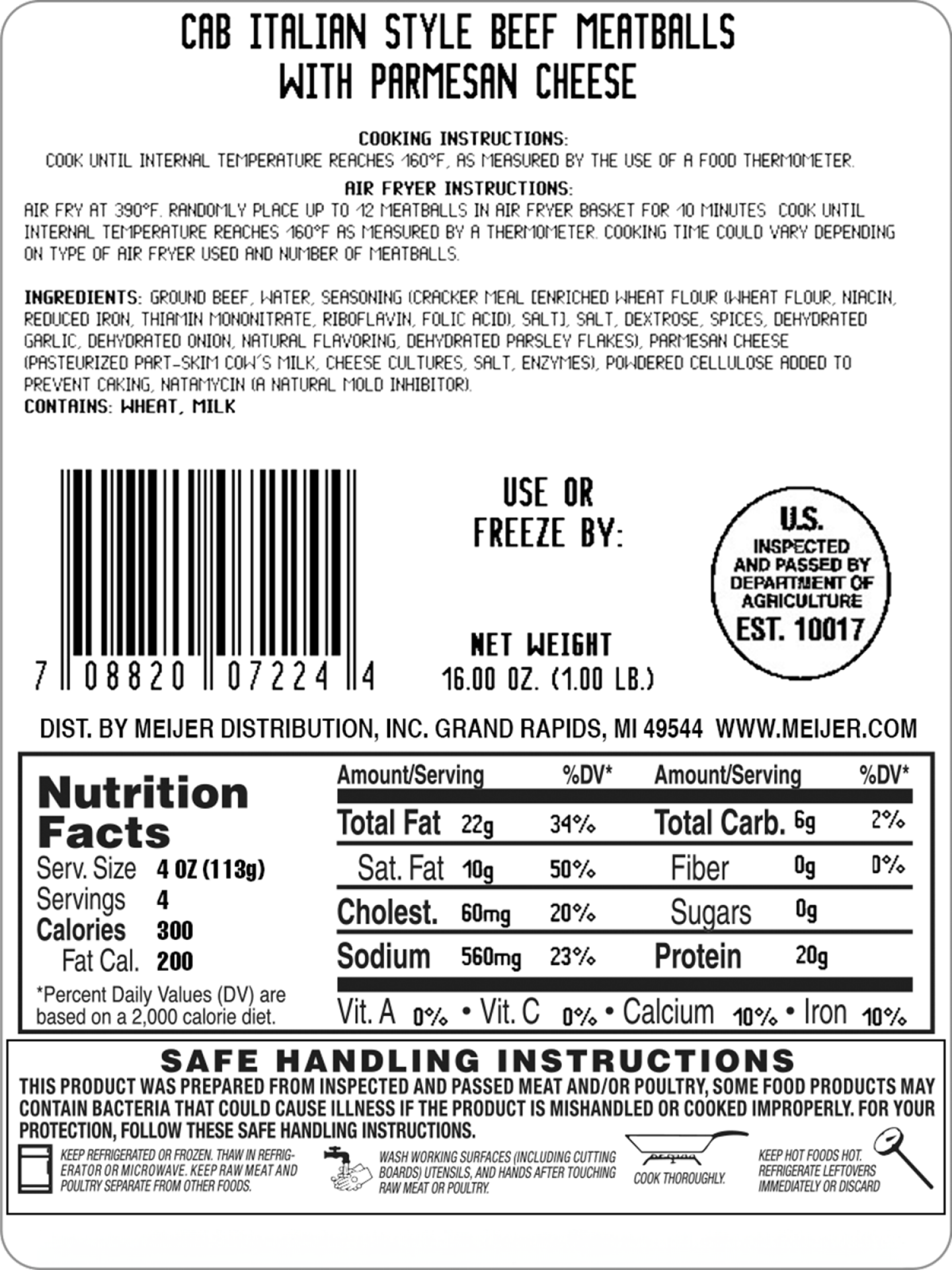 slide 2 of 2, CAB Italian Style Meatballs with Parmesan Cheese, 12CT, 1LB., 12 ct, 1 lb