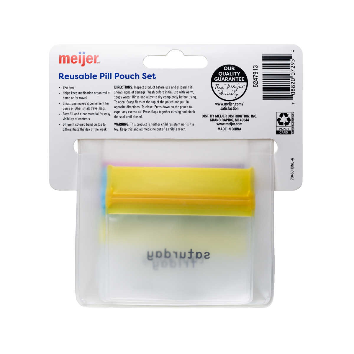 slide 2 of 2, MEIJER REUSABLE PILL POUCH SET W/DAYS OF THE WEEK, 1 ct