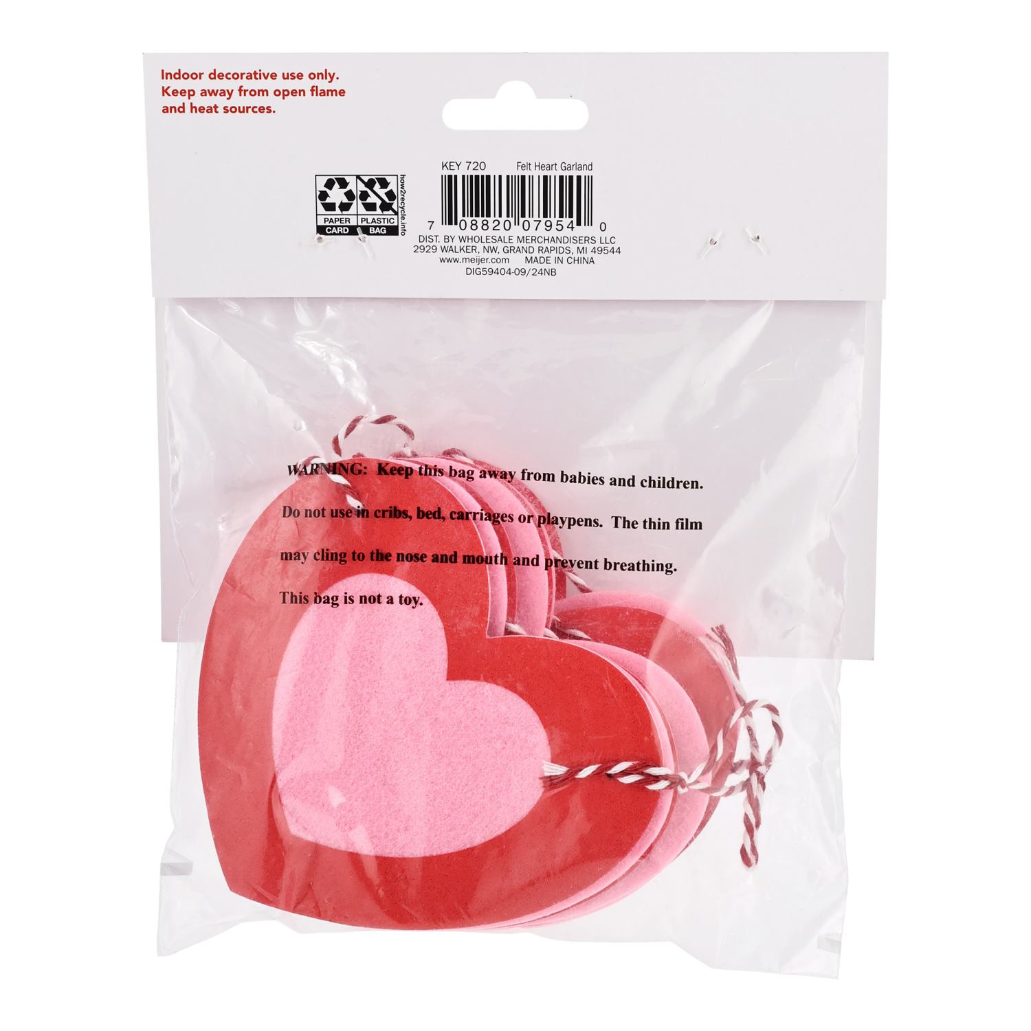 slide 2 of 3, Meijer Corporate Seasonal MJR Valentine Felt Garland, 60 in