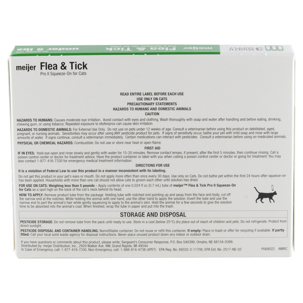 slide 5 of 5, Meijer Pro II Squeeze-On Flea & Tick for Cats, 3 ct; 5 lb, 3 ct