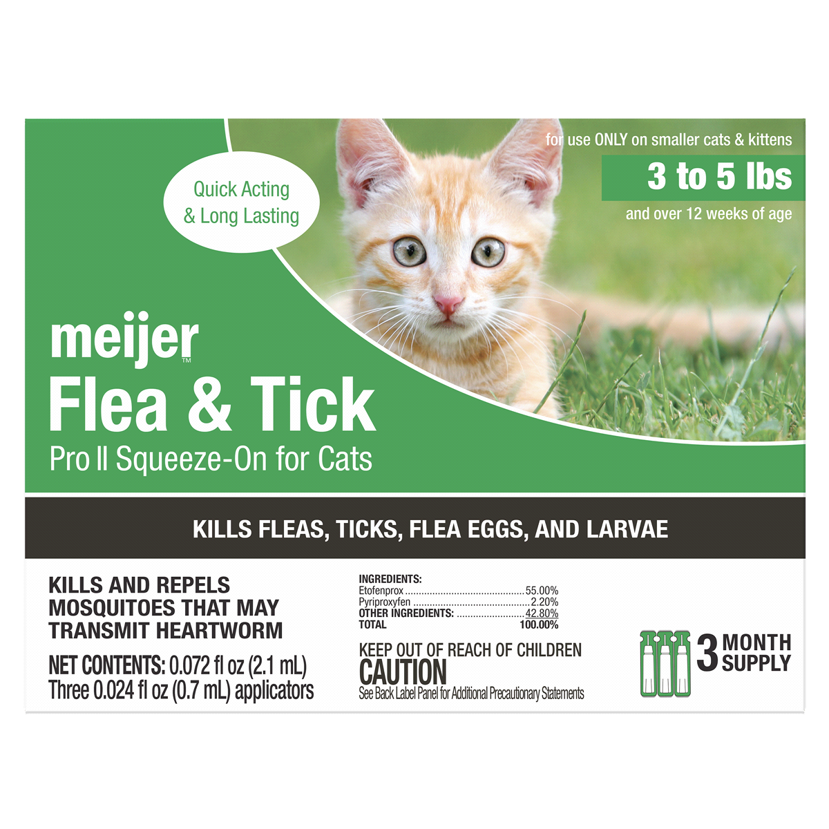 slide 1 of 5, Meijer Pro II Squeeze-On Flea & Tick for Cats, 3 ct; 5 lb, 3 ct
