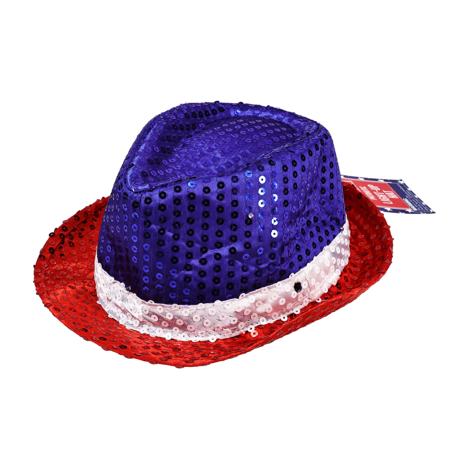 slide 3 of 3, Meijer Corporate Seasonal Mjr Patriotic Light Up Sequin Hat, 11"LX4.5"H