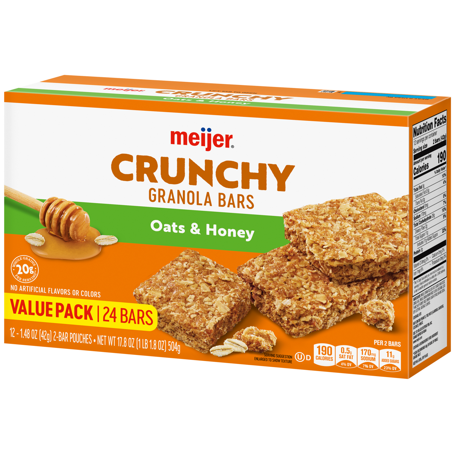 slide 7 of 8, Meijer Crunchy Oats & Honey Granola Bars, 12-2 Bar Pouches, 12/1.48 oz