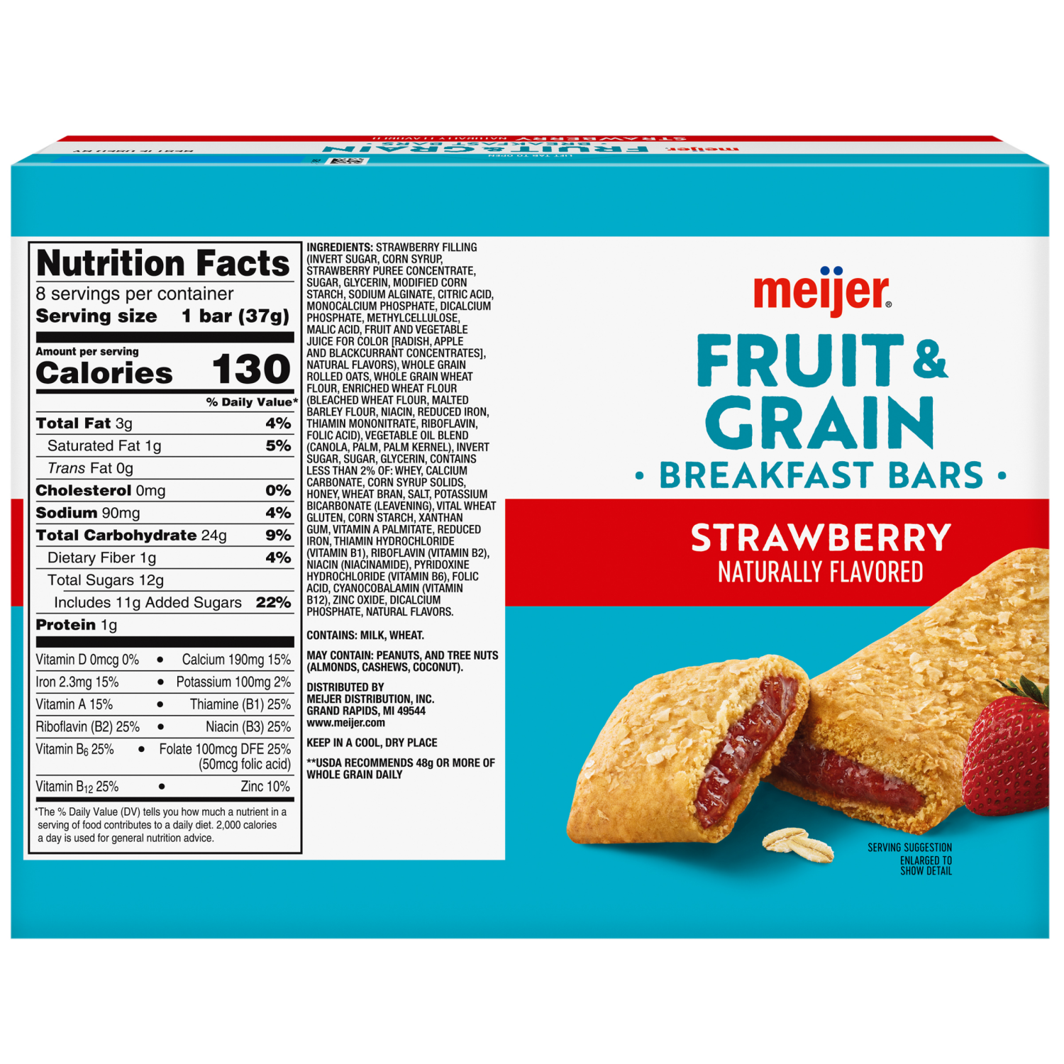slide 2 of 8, Meijer Fruit n Grain Bar Strawberry 8ct 1.3oz, 8 ct, 1.3 oz