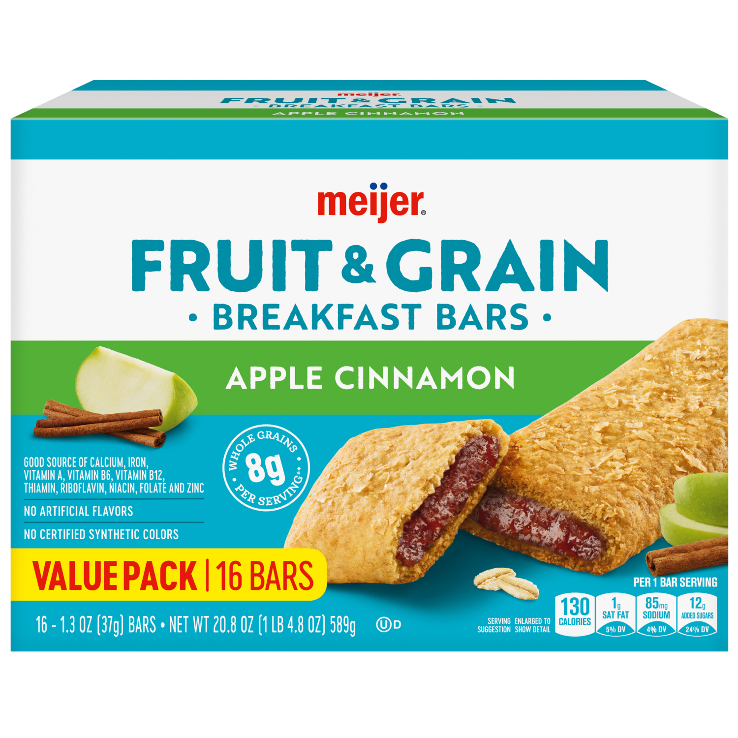 slide 1 of 8, Meijer Fruit and Grain Apple Cinnamon Bars, 16 ct, 16 ct