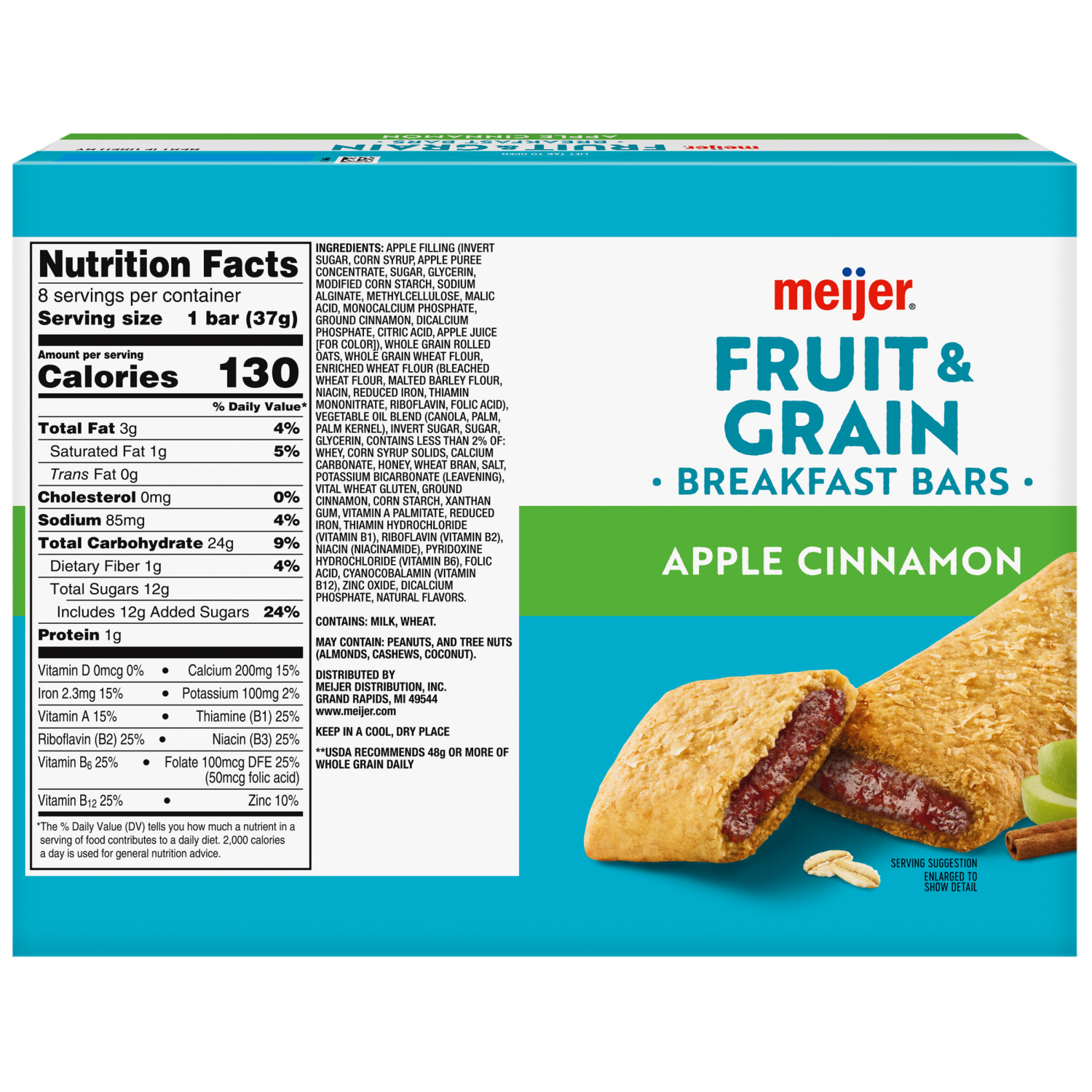 slide 2 of 8, Meijer Fruit And Grain Apple Cinnamon Breakfast Bars, 8 Ct, 8 ct