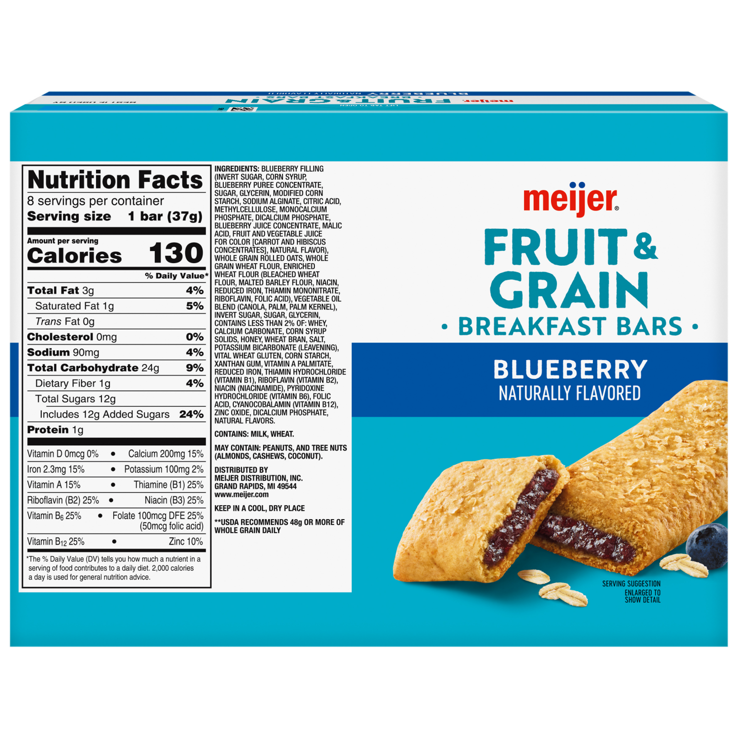 slide 2 of 8, Meijer Fruit & Grain Bar Blueberry 8ct. 1.3 oz, 8 ct, 1.3 oz