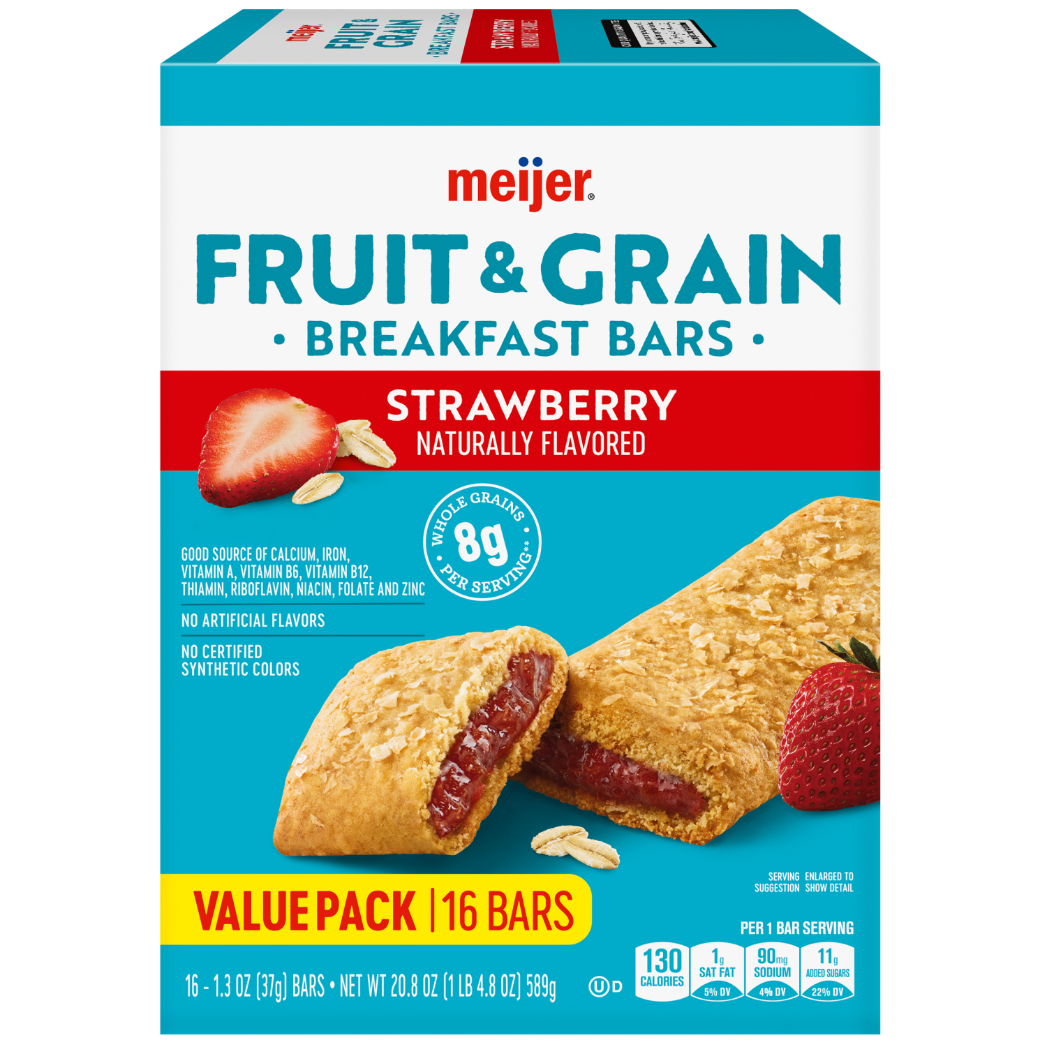 slide 2 of 8, Meijer Fruit and Grain Bar Strawberry 16ct 1.3oz., 16 ct, 1.3 oz