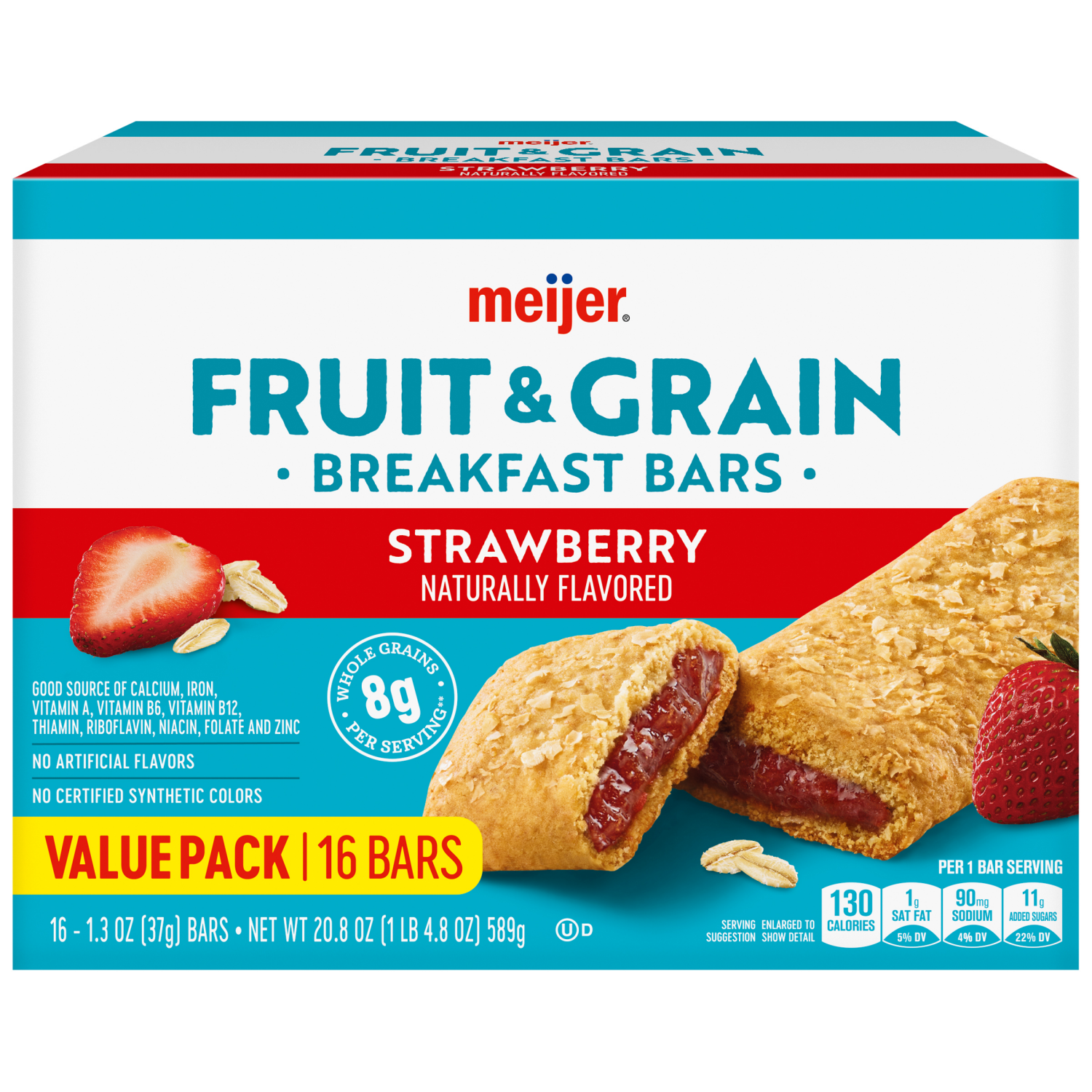 slide 1 of 8, Meijer Fruit and Grain Bar Strawberry 16ct 1.3oz., 16 ct, 1.3 oz
