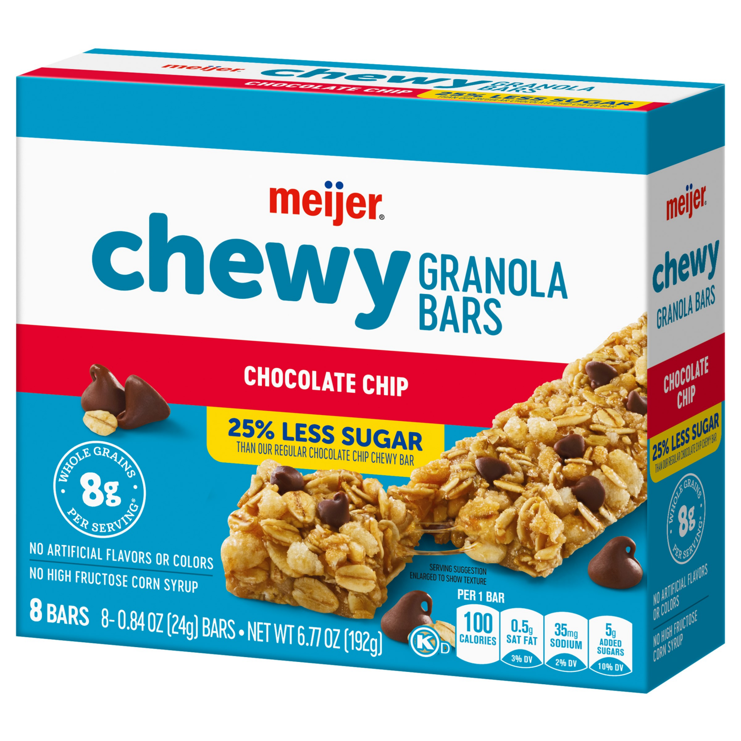slide 7 of 8, Meijer Reduced Sugar Chocolate Chip Chewy Granola Bars, 8ct, 8 ct