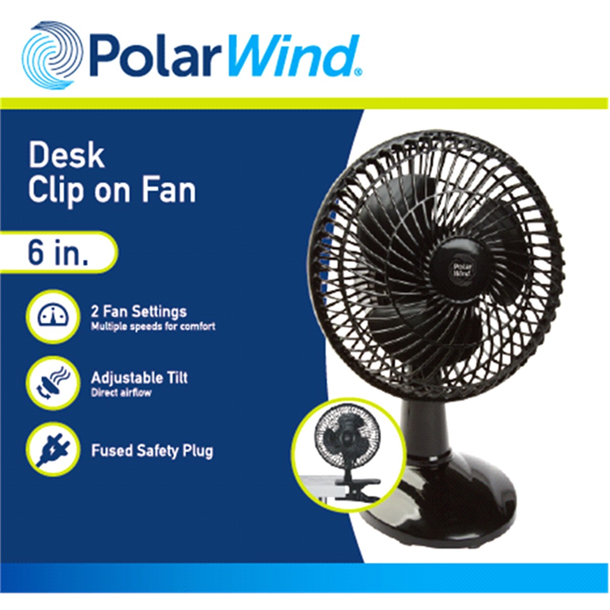 slide 1 of 1, Polar Wind Clip On Desk Fan, Black, 6 in, 6 in
