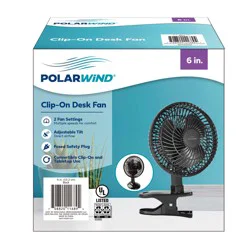 Polar Wind Clip On Desk Fan, Black, 6 In