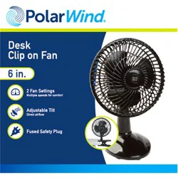 Polar Wind Clip On Desk Fan, Black, 6 in