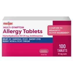 Meijer Complete Allergy Medicine, Diphenhydramine Hcl 25 Mg, Antihistamine Tablets, 100 Tablets