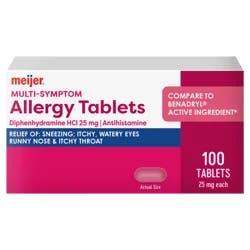 Meijer Complete Allergy Medicine, Diphenhydramine Hcl 25 Mg, Antihistamine Tablets, 100 Tablets