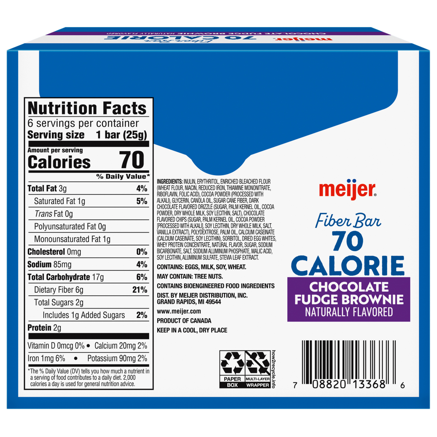 slide 2 of 8, Meijer Chocolate Fudge Brownie Fiber Bars, 6ct, 6 ct