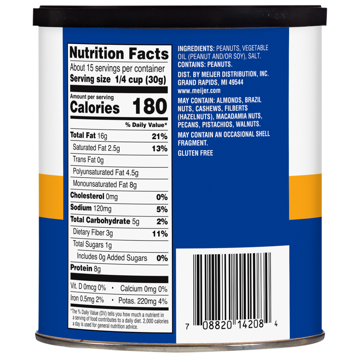 slide 2 of 2, MEIJER PEANUTSSALTED COCKTAIL CANISTER, 16 oz