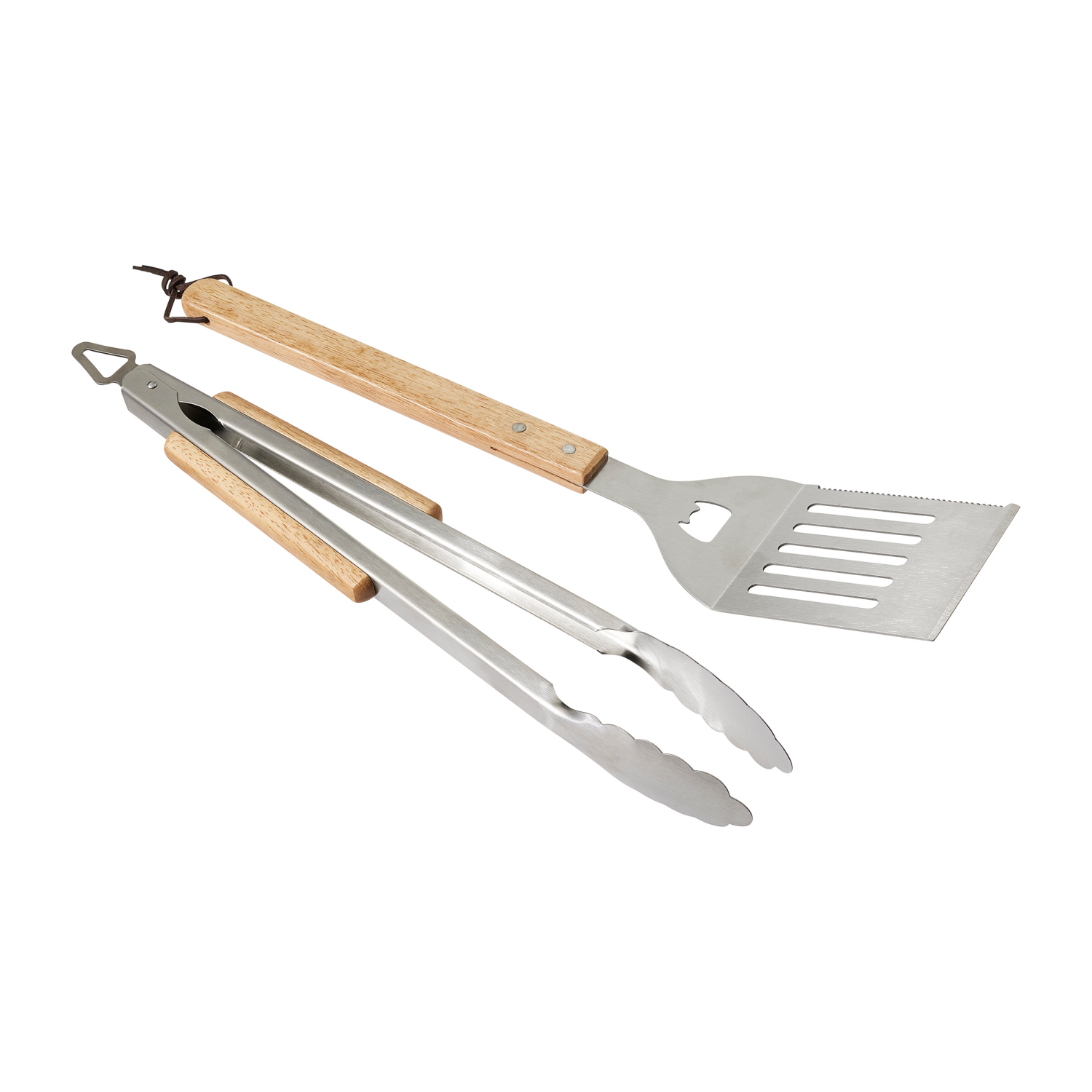 slide 3 of 3, FIRE & FEAST Fire& Feast Set Of 2 BBQ Tools Turner And Tong With Wood Grips, 18 in/15 in