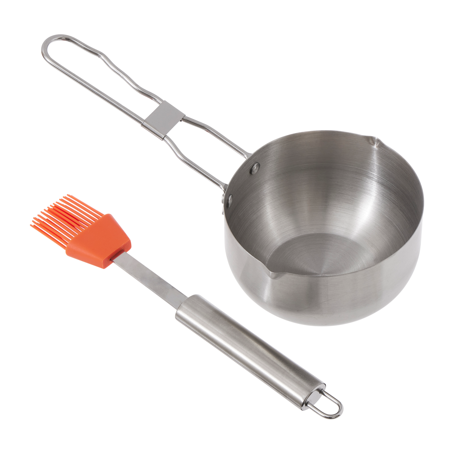 slide 4 of 4, FIRE & FEAST Fire& Feast Sauce Pot And Basting Brush Set, Red Brush, 3.5 in/9.4 in