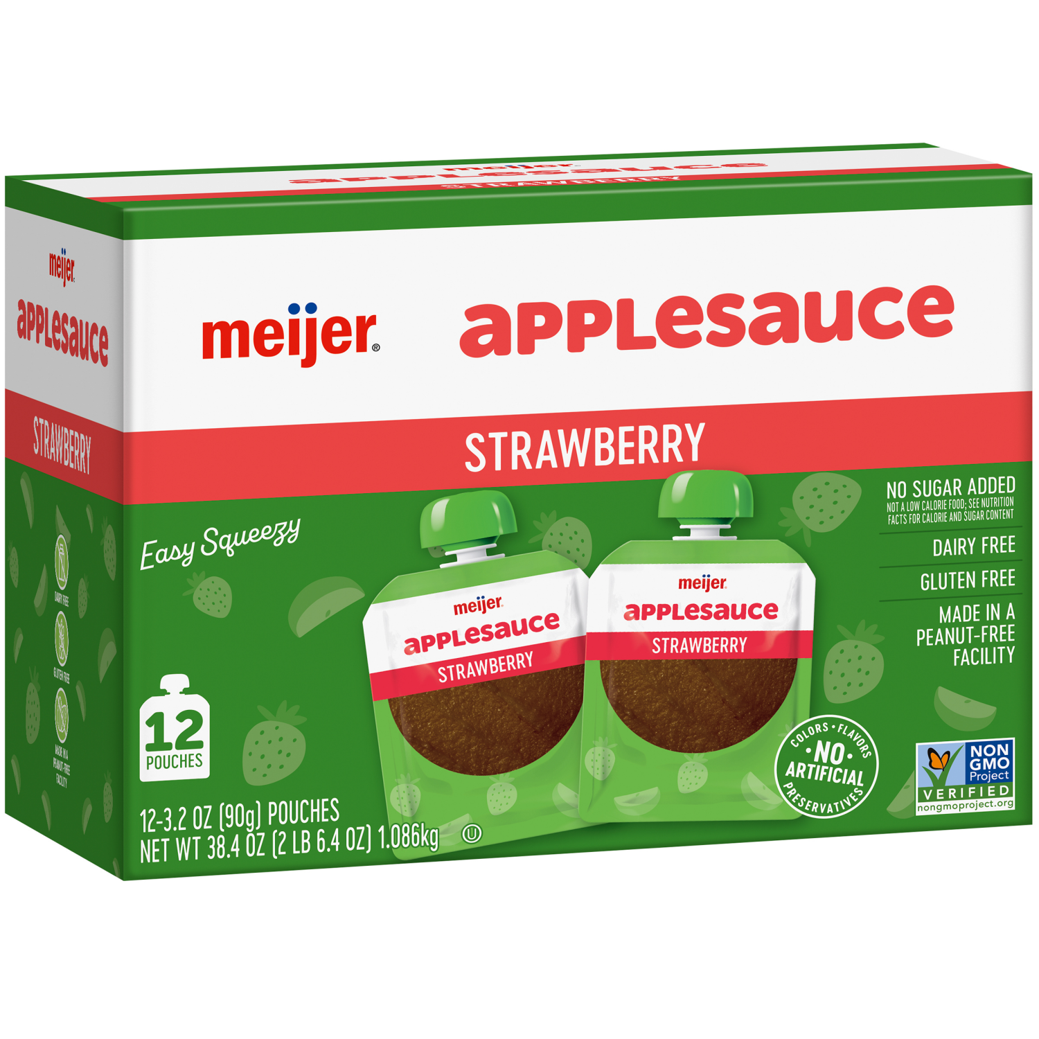 slide 4 of 5, Meijer Apple Strawberry Pouches 12 Ct/3.2 Oz, 12 ct, 3.2 oz