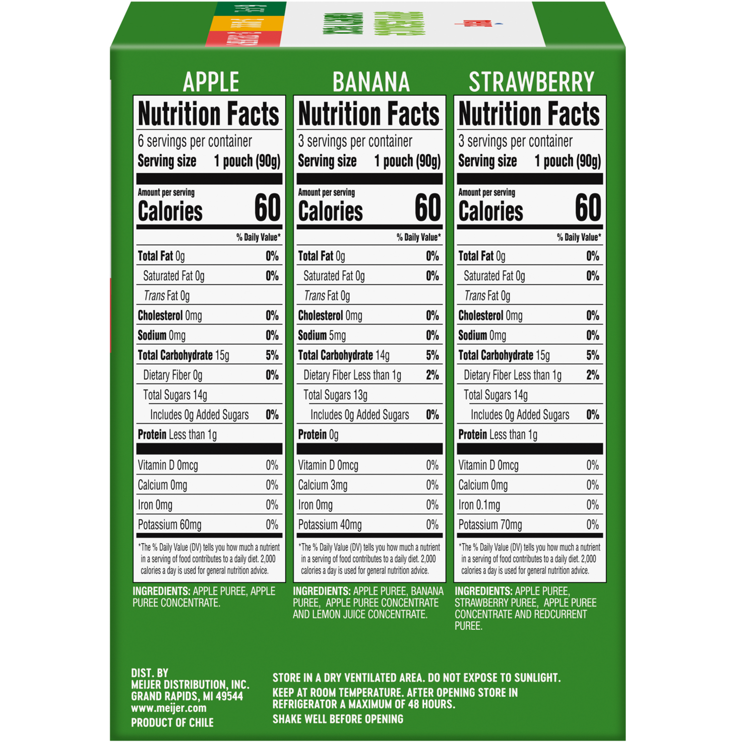 slide 3 of 5, MEIJER VRTY PK APP/BAN/STRAW POUCHES 12 CT/3.2 OZ, 12 ct, 3.2 oz