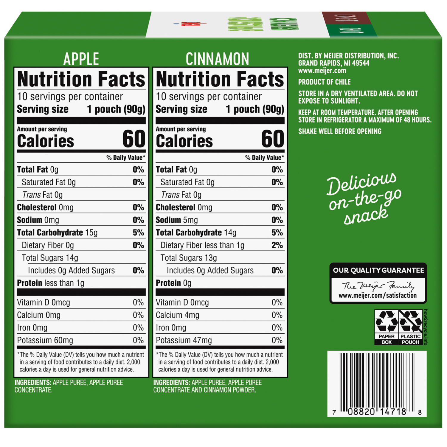 slide 3 of 5, MEIJER VARIETY APPLE/CINNAMON POUCHES 20 CT/3.2 OZ, 20 ct; 3.2 oz