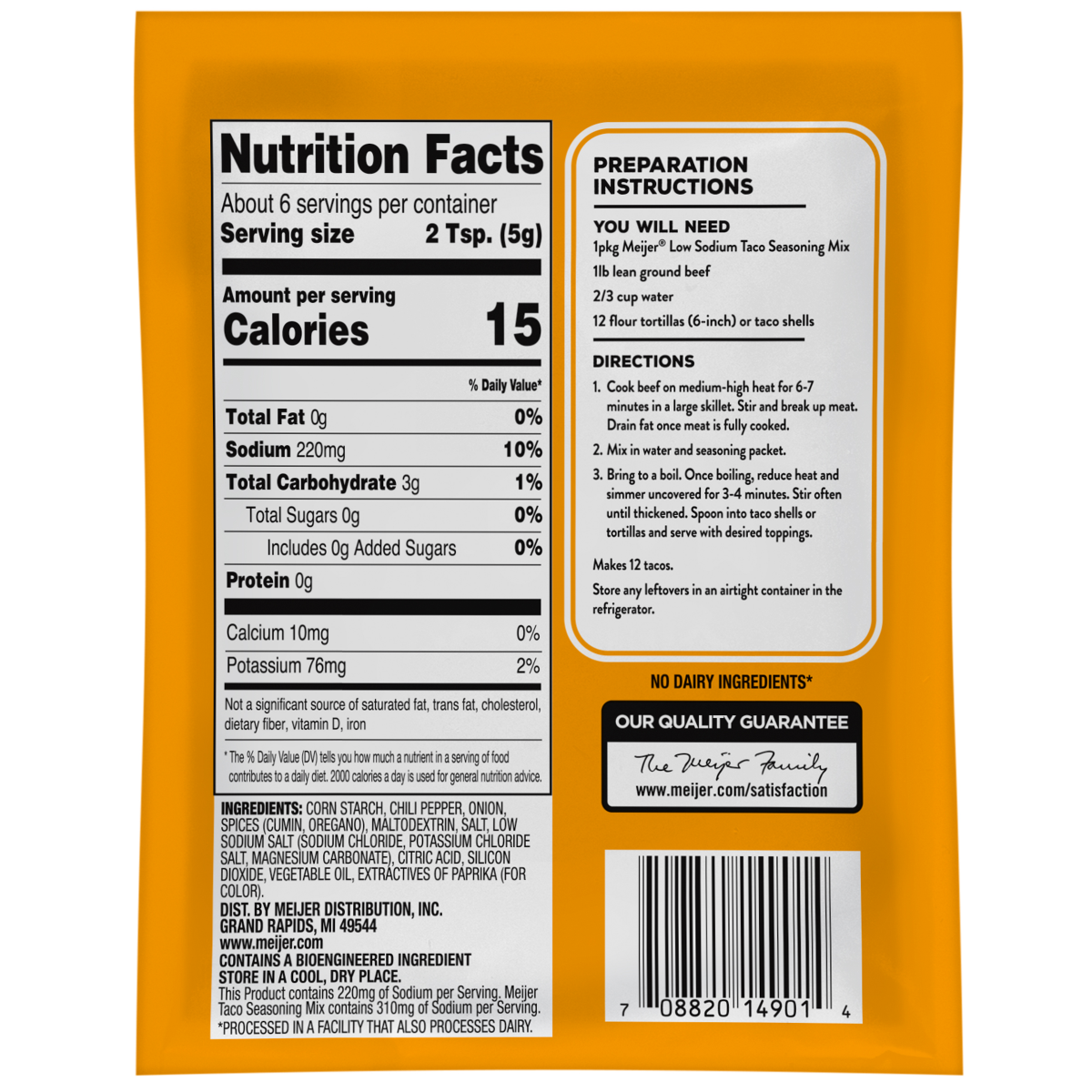 slide 2 of 2, Meijer Reduced Sodium Taco Seasoning Mix, 1 oz