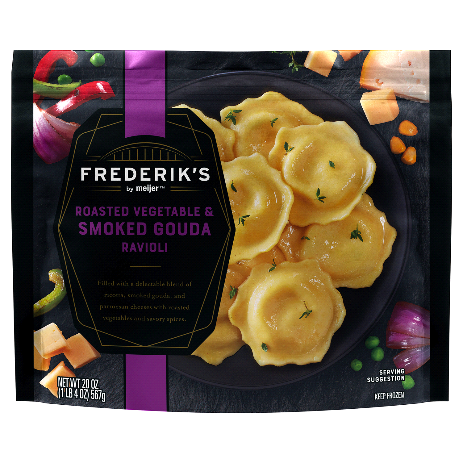 slide 1 of 2, FREDERIKS BY MEIJER Frederik's by Meijer Roasted Vegetables & Smoked Gouda Ravioli, 20 oz