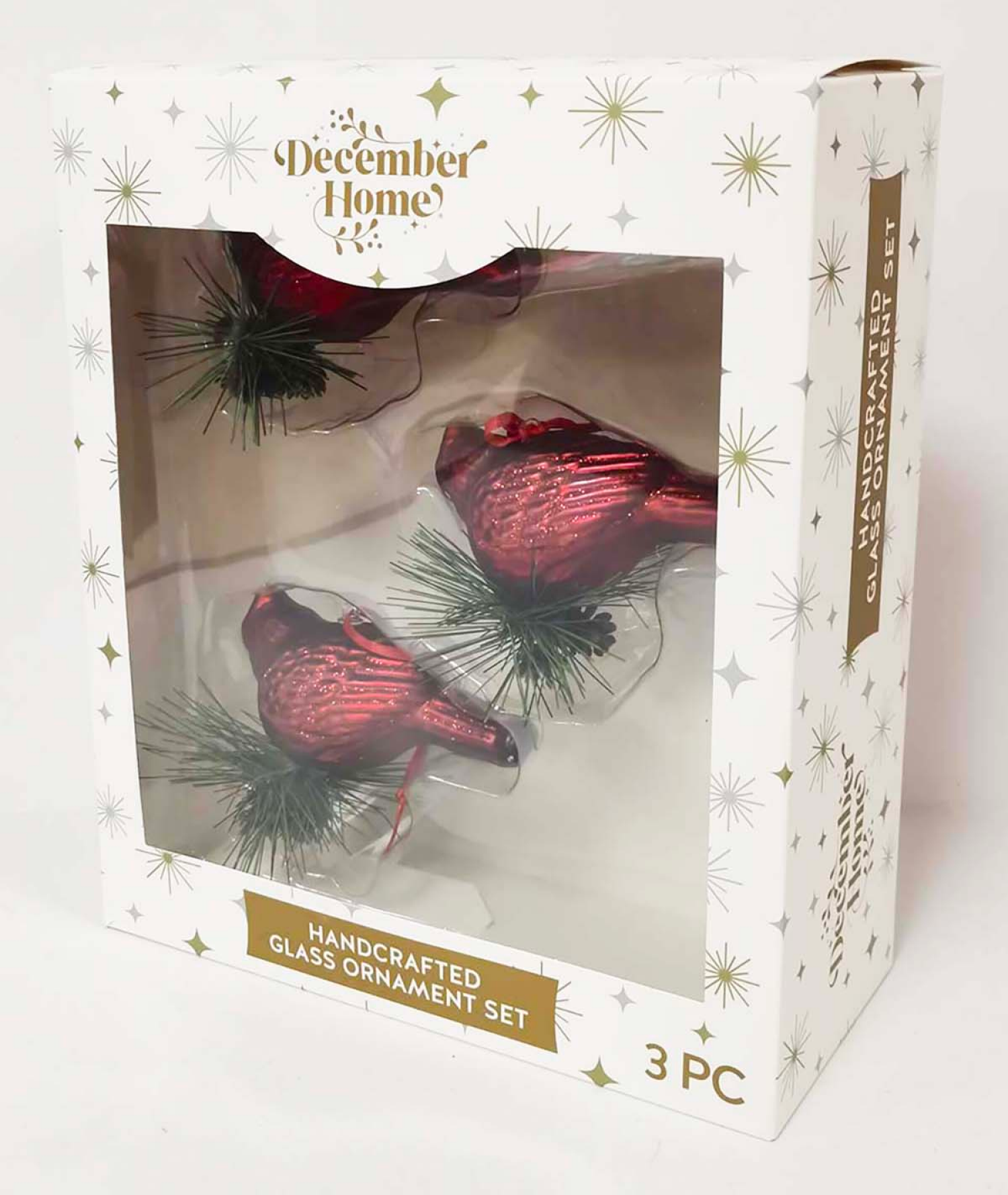 slide 3 of 3, December Home Glass Ornaments Cardinals, 3 ct