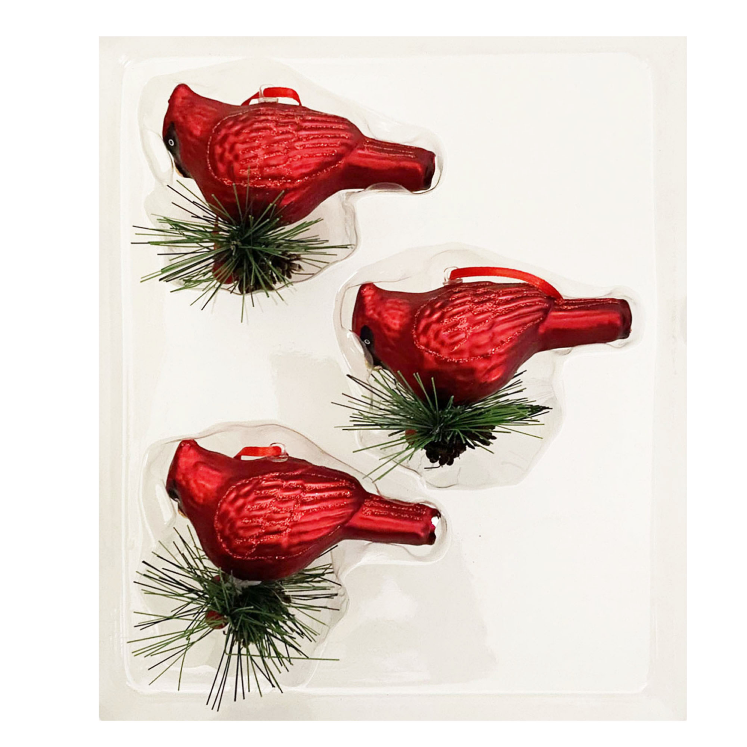 slide 1 of 3, December Home Glass Ornaments Cardinals, 3 ct