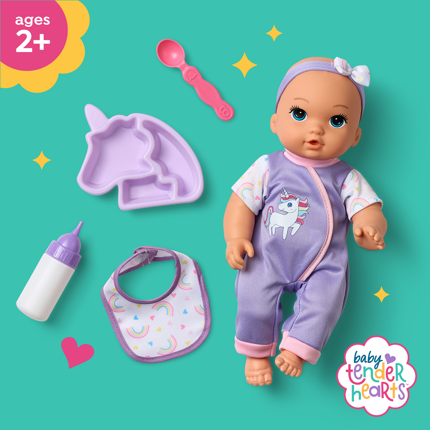 slide 3 of 3, Baby Tender Hearts Babuy to Tender Baby Tendel, Drink and Wet Baby Play Set, 12 in, 12 in