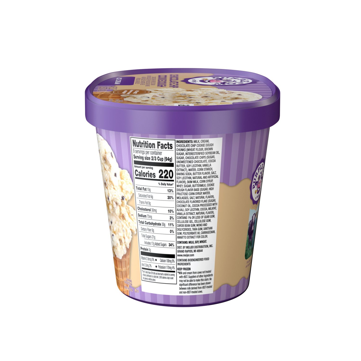 slide 3 of 5, Purple Cow Chocolate Chip Cookie Dough Ice Cream, 1.5 qt