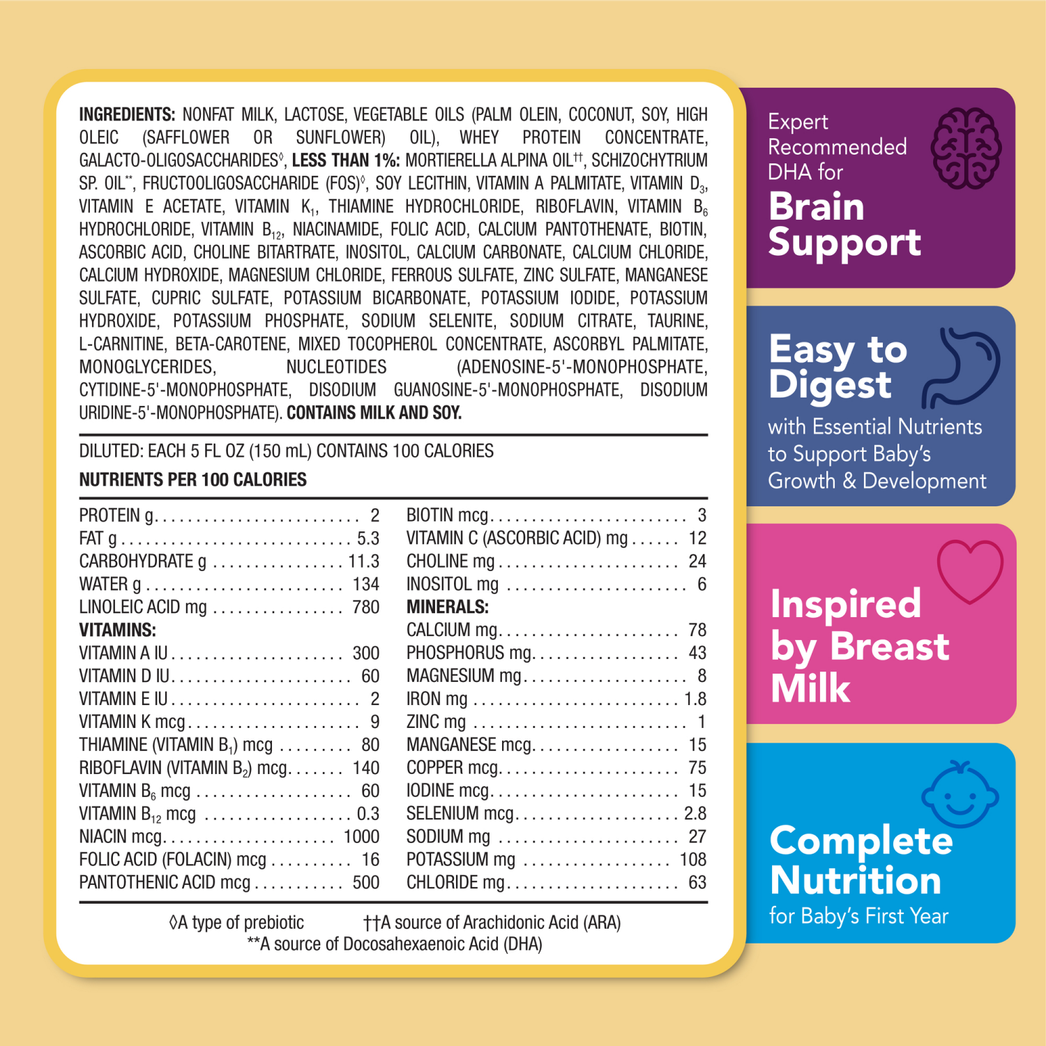 slide 5 of 8, Meijer Infant Formula Milk-Based Powder with Iron; Provides Complete Nutrition; DHA for Brain Support; Dual Prebiotics for Immune Support, 33.2OZ, 33.2 oz