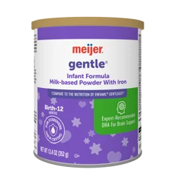 Meijer Gentle Infant Formula Milk-Based Powder with Iron; for Fussiness, Gas and Crying; DHA to Support Brain Development; Easy to Digest, 12.5OZ