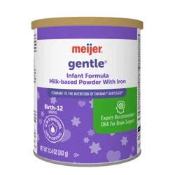 Meijer Gentle Infant Formula Milk-Based Powder with Iron; for Fussiness, Gas and Crying; DHA to Support Brain Development; Easy to Digest, 12.5OZ