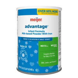 Meijer Advantage Infant Formula Milk-Based Powder With Iron; Complete Nutrition For Growth And Development; Dha, Lutein And Vitamin E; No Artificial Growth Hormones, 33.2oz