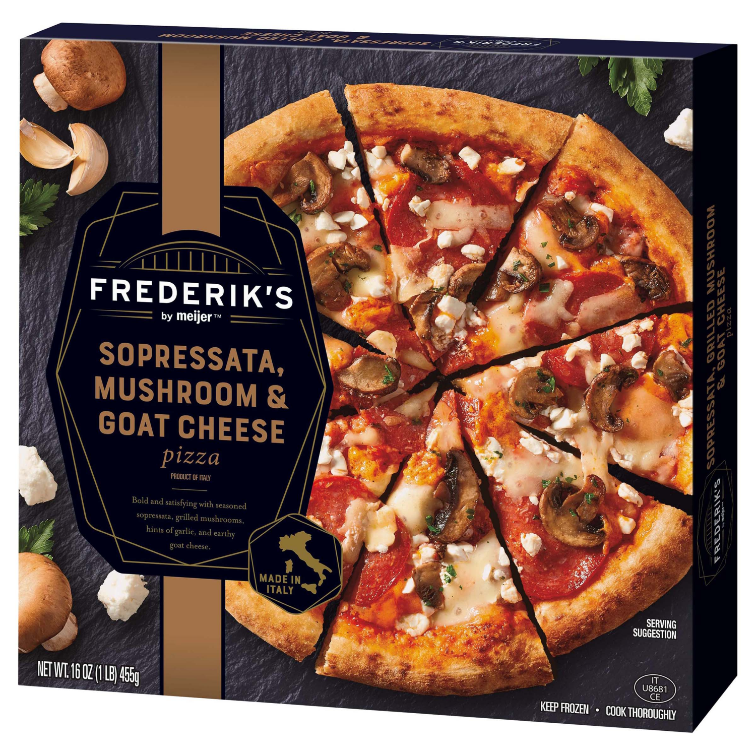 slide 6 of 8, FREDERIKS BY MEIJER Frederik's by Meijer Sopressata, Mushroom & Goat Cheese Pizza, 16 oz