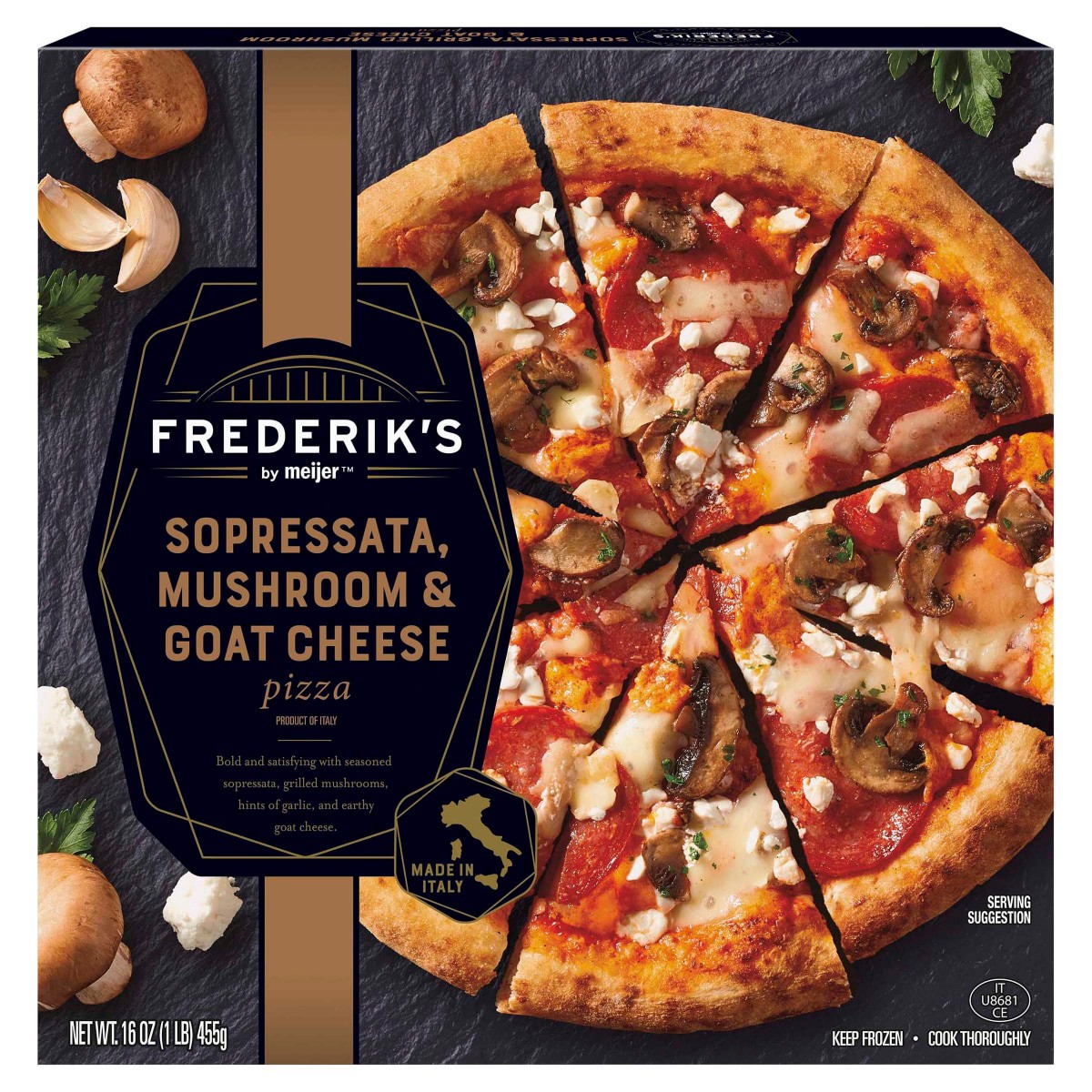 slide 1 of 29, FREDERIKS BY MEIJER Frederik's by Meijer Sopressata, Mushroom & Goat Cheese Pizza, 16 oz