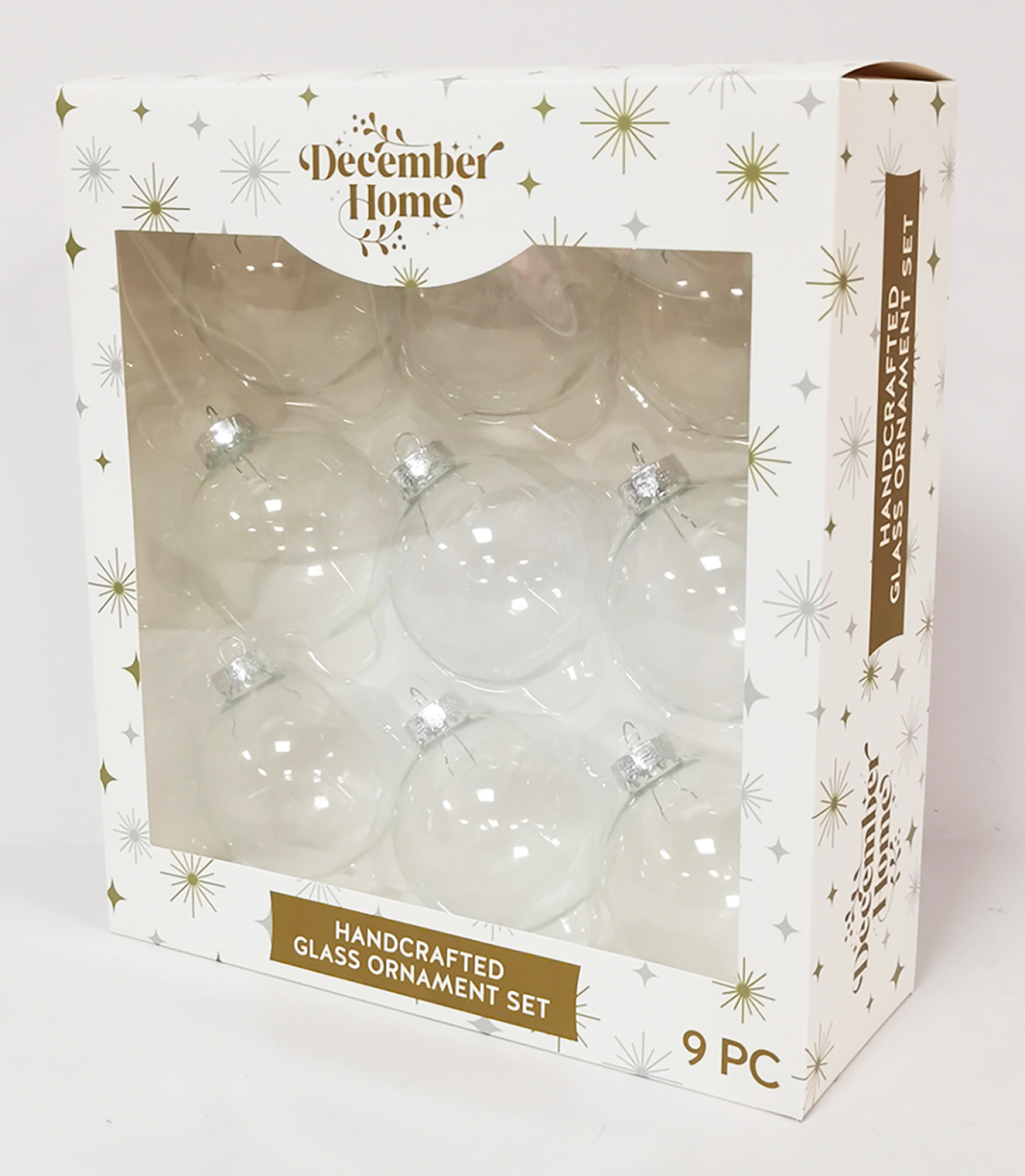 slide 3 of 3, December Home Glass Ornaments Clear, 9 ct