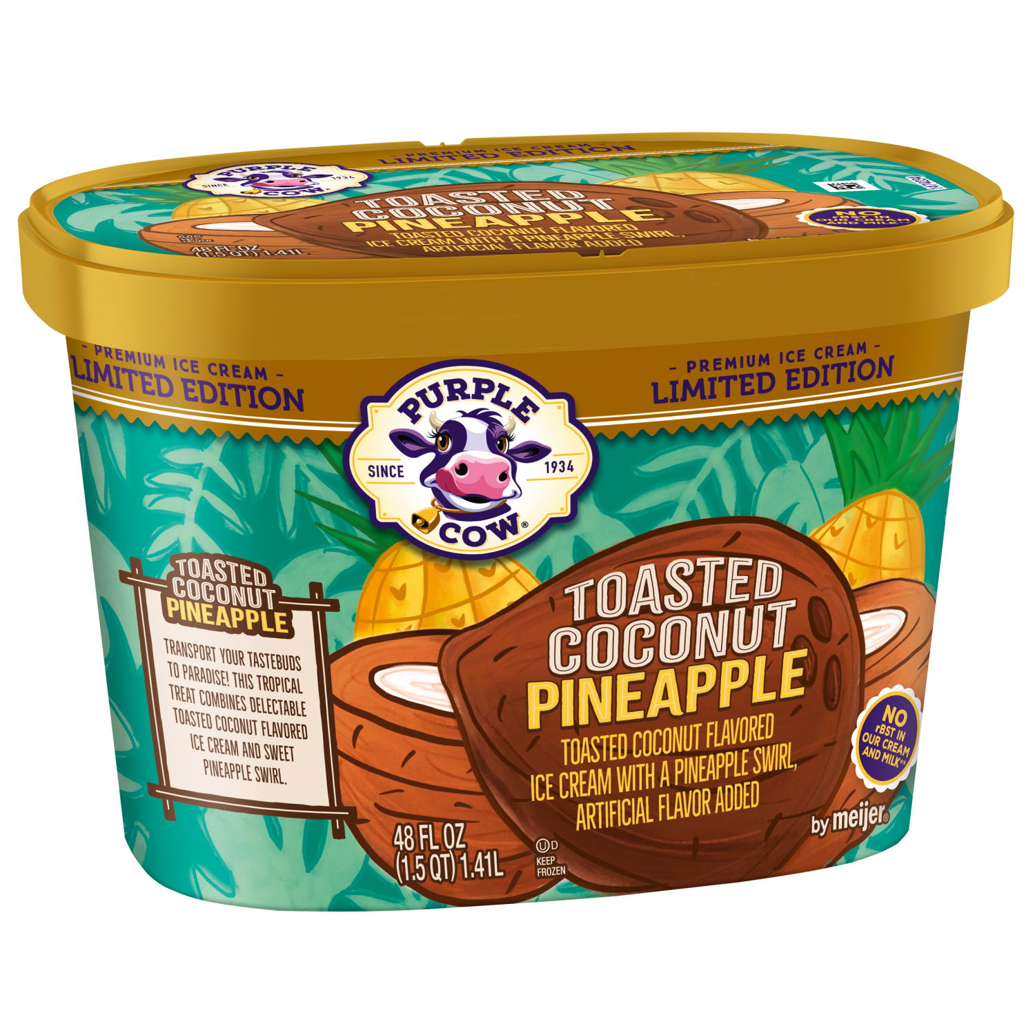 slide 4 of 5, Purple Cow Toasted Coconut Pineapple Ice Cream, 1.5 qt