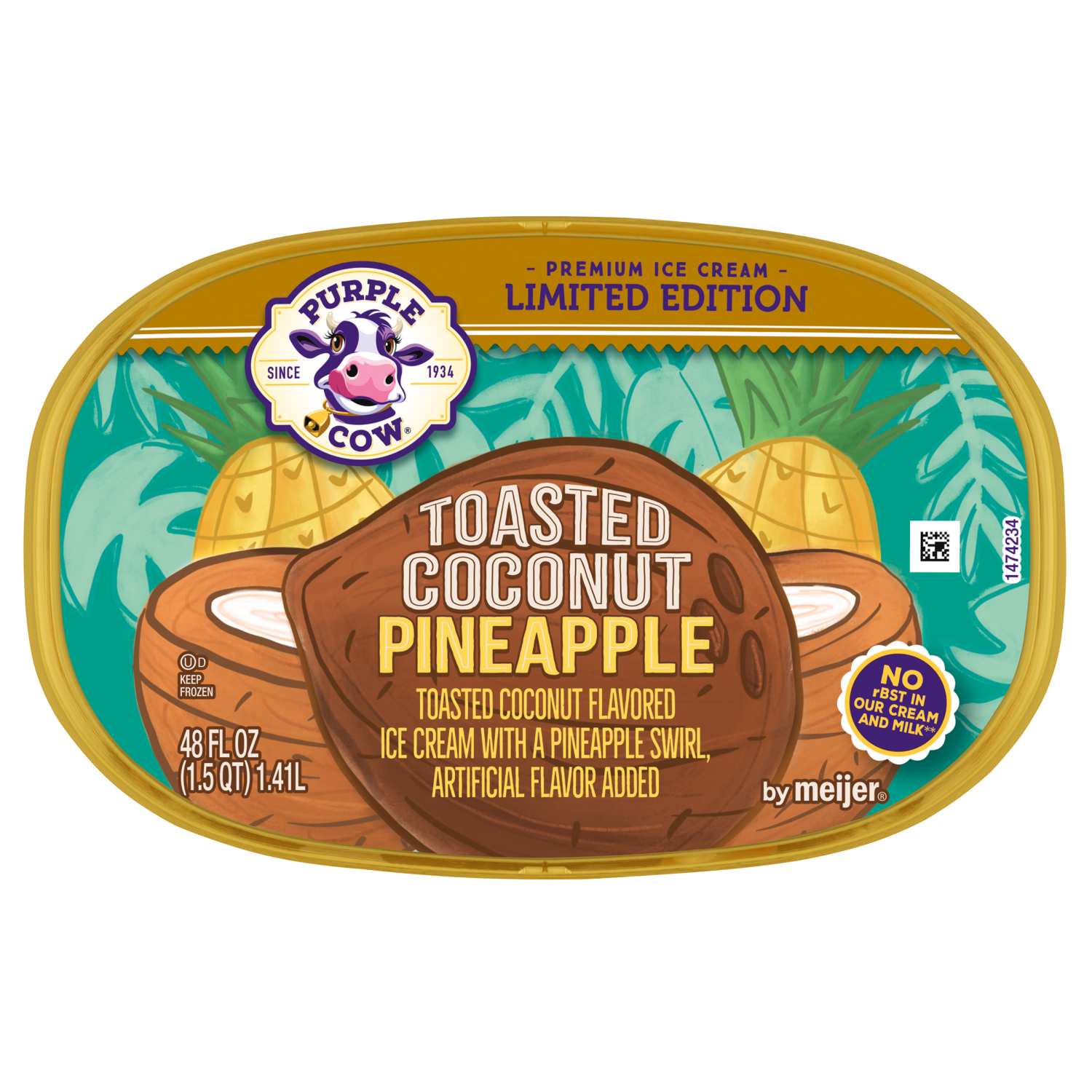 slide 5 of 5, Purple Cow Toasted Coconut Pineapple Ice Cream, 1.5 qt