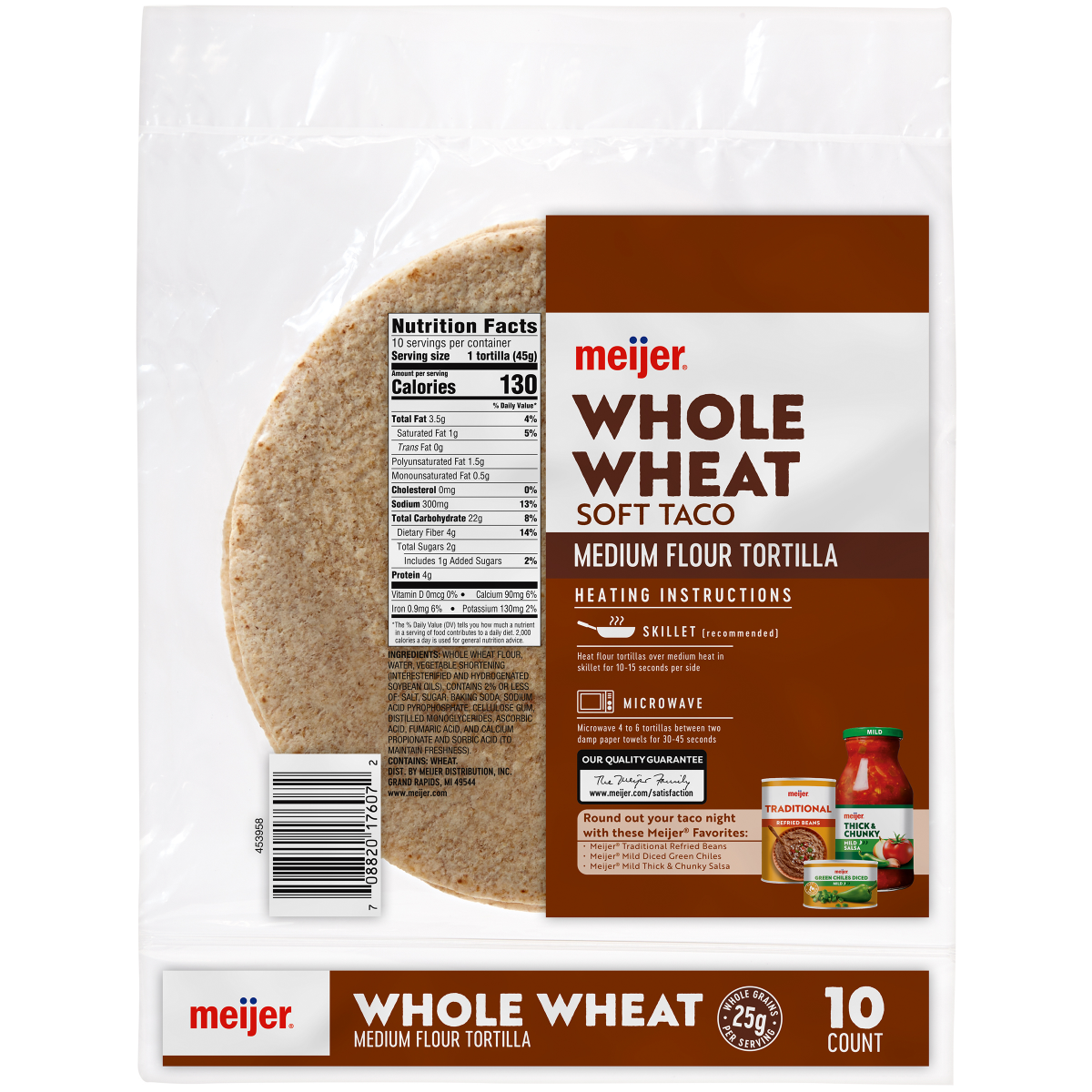 slide 2 of 2, Meijer Whole Wheat Soft Taco Tortilla, 10 ct