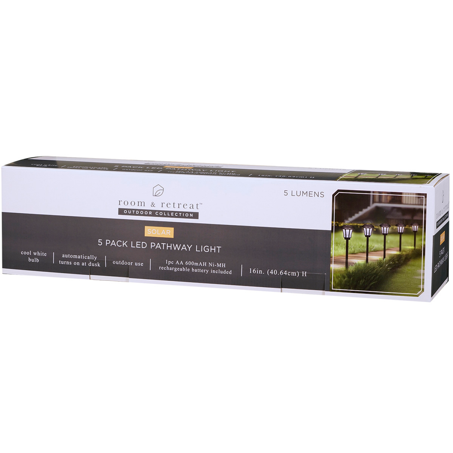 slide 2 of 2, ROOM & RETREAT RR Solar Power LED Pathway Light, 16 Inch, 5 Pack, 5 ct