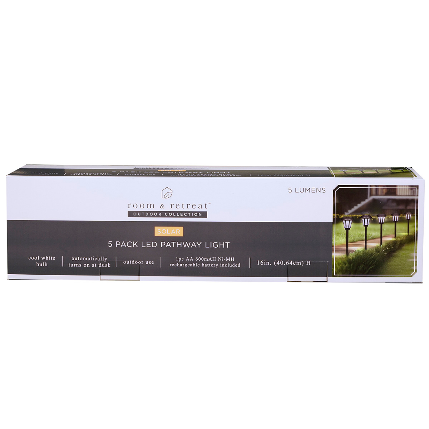 slide 1 of 2, ROOM & RETREAT RR Solar Power LED Pathway Light, 16 Inch, 5 Pack, 5 ct