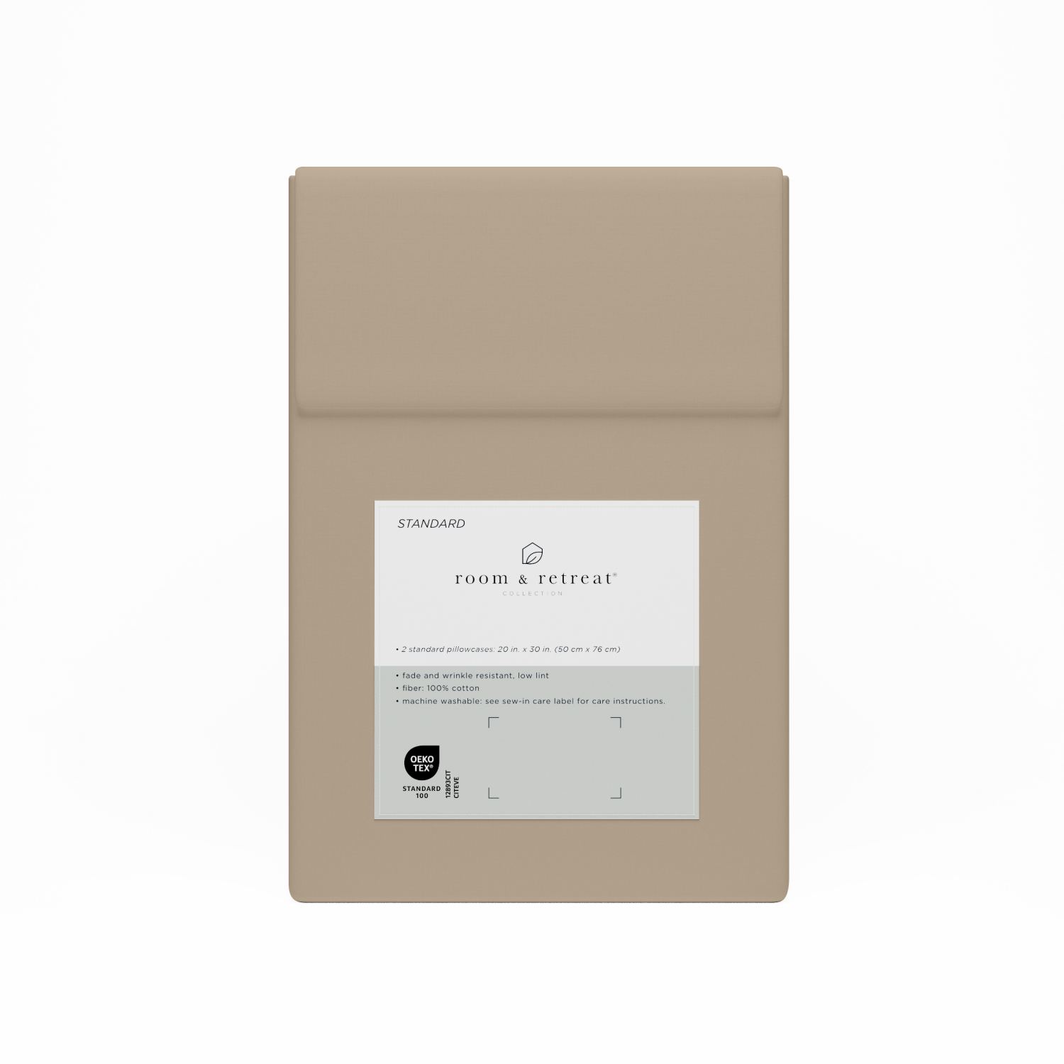 slide 3 of 3, ROOM & RETREAT RR 400 Thread Counts Pillowcase, Standard, Set of 2, Doeskin, Queen