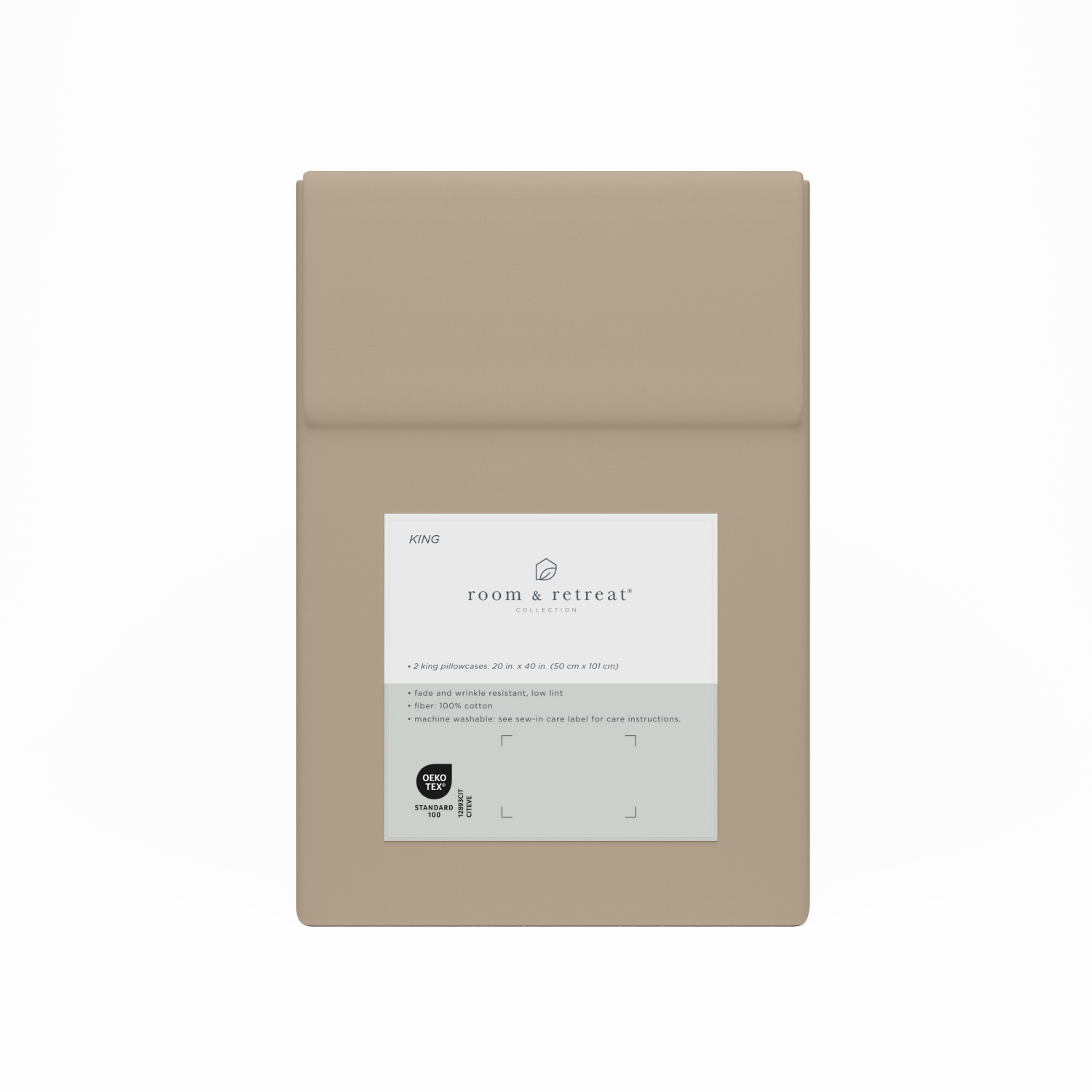 slide 3 of 3, ROOM & RETREAT RR 400 Thread Counts Pillowcase, King, Set of 2, Doeskin, King Size