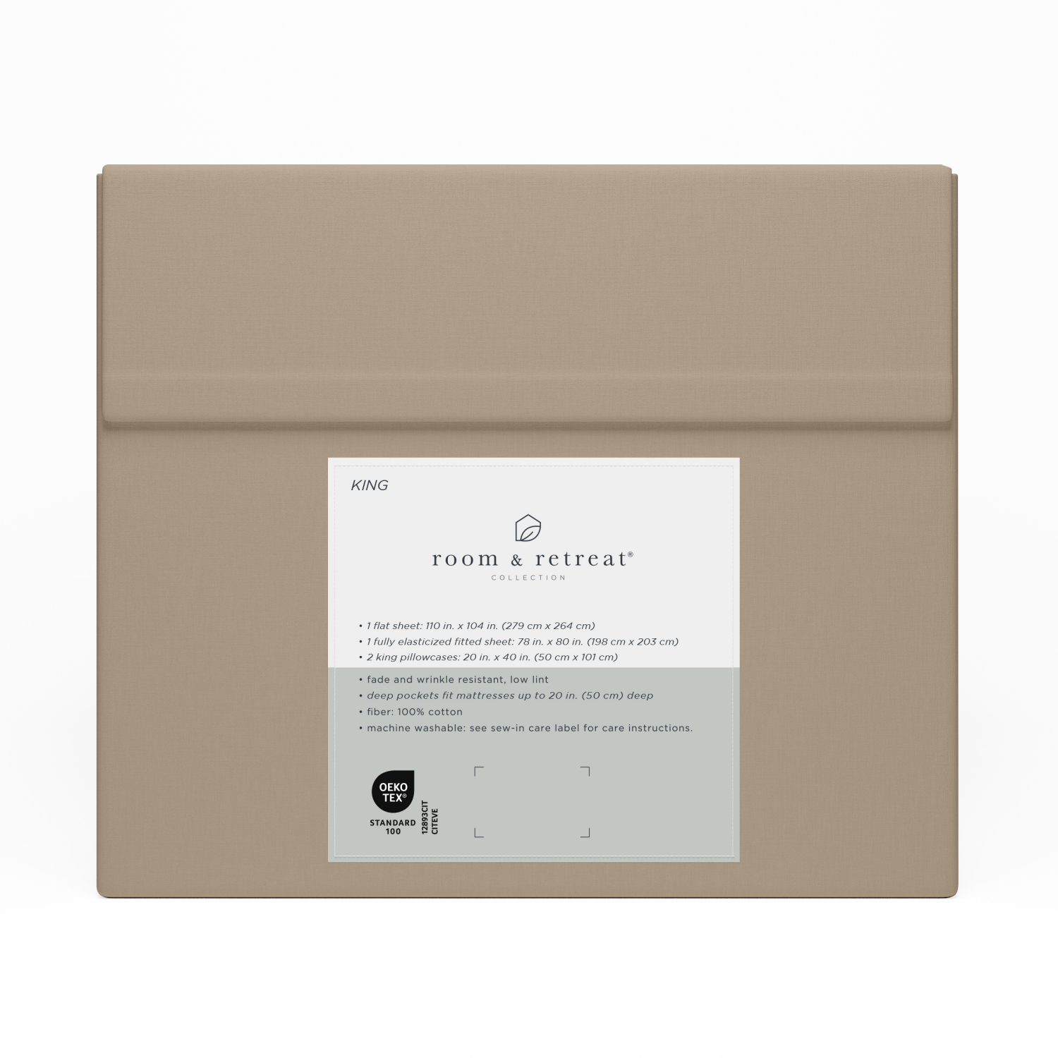 slide 3 of 3, ROOM & RETREAT RR 400 Thread Counts Sheet set, King, 4 pc set, Doeskin, 4 ct