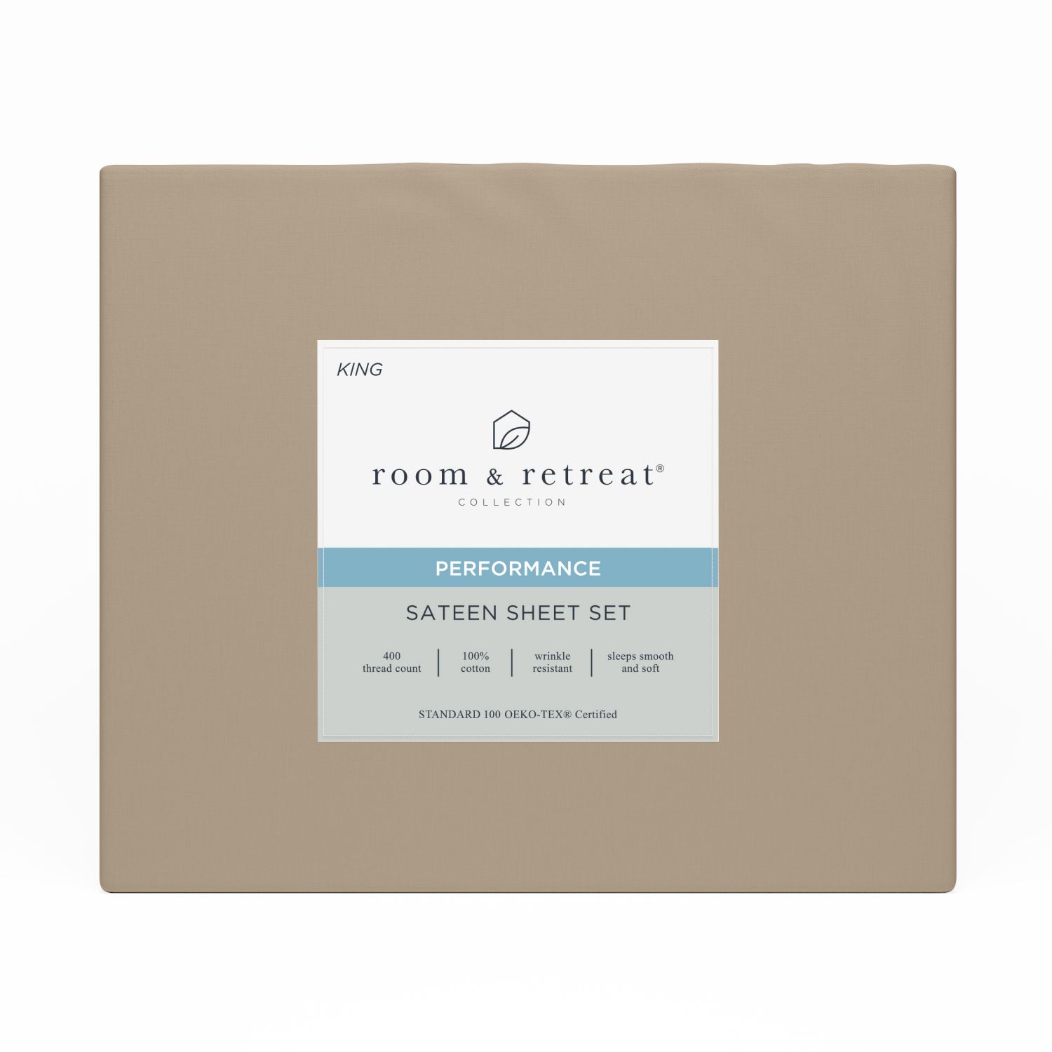 slide 1 of 3, ROOM & RETREAT RR 400 Thread Counts Sheet set, King, 4 pc set, Doeskin, 4 ct