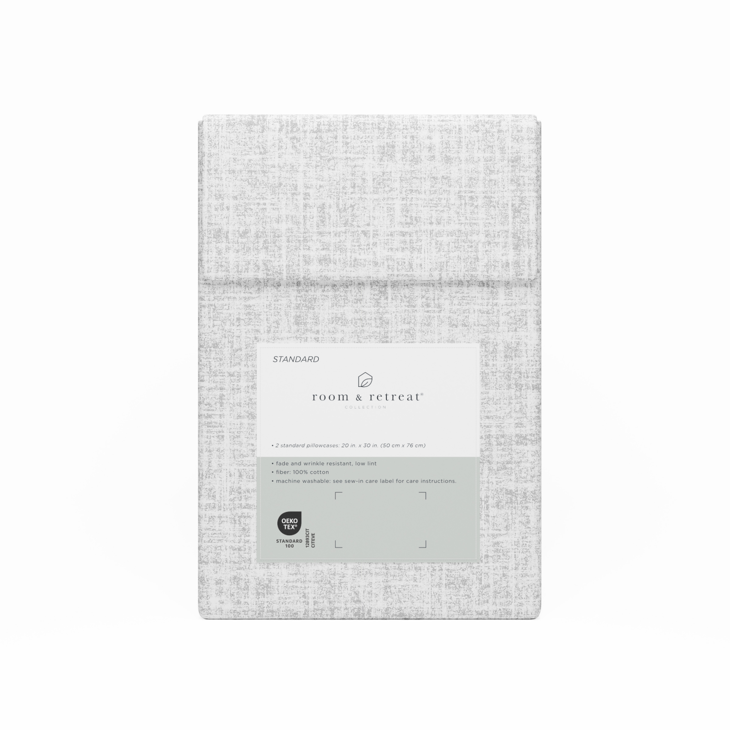slide 3 of 3, ROOM & RETREAT RR 400 Thread Counts Pillowcase, Standard, Set of 2, Linen Print, Quiet Gray, std pwcs