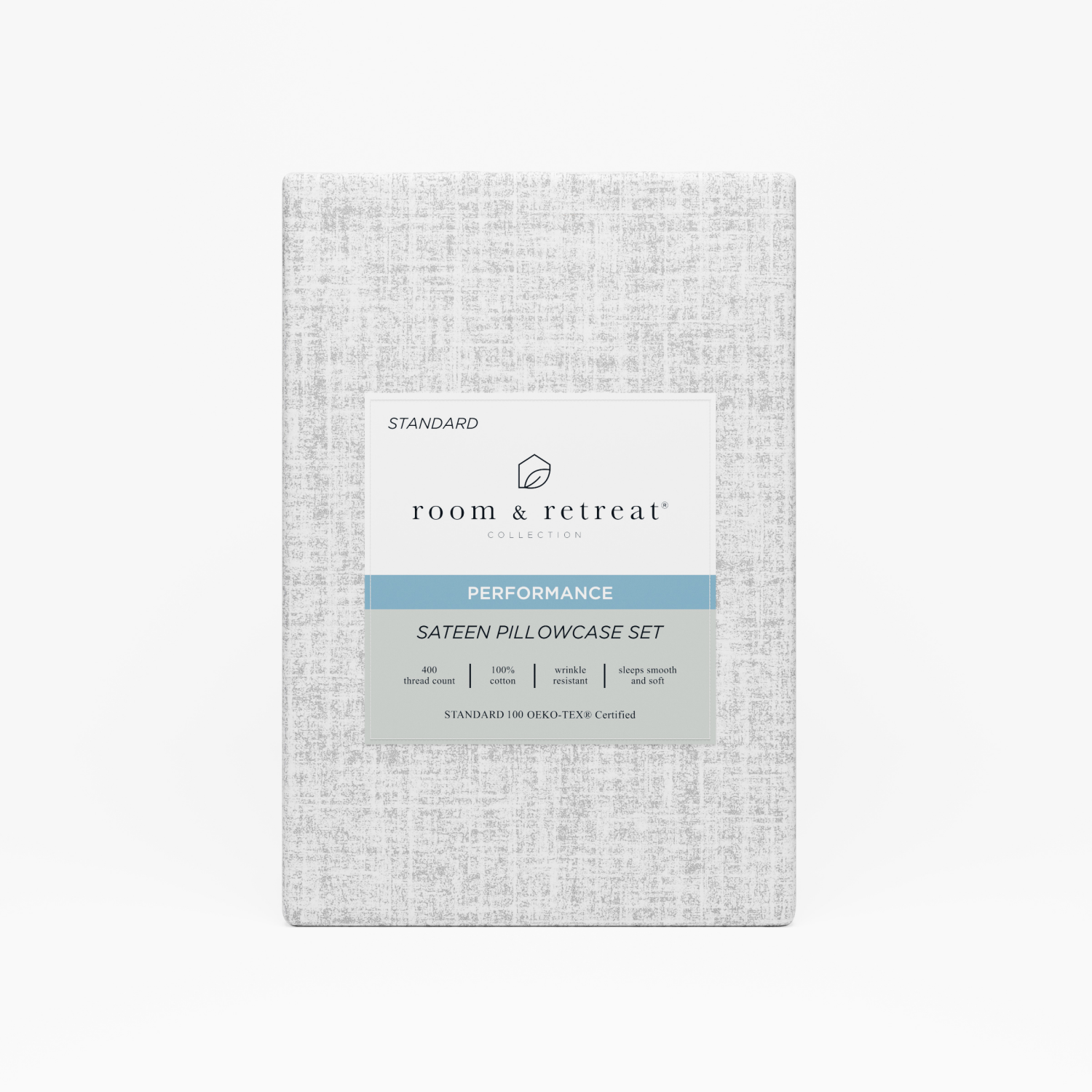 slide 1 of 3, ROOM & RETREAT RR 400 Thread Counts Pillowcase, Standard, Set of 2, Linen Print, Quiet Gray, std pwcs